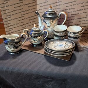 Elegant Dragon Porcelain Tea Set 11 Hand Painted Tea Set -Made In Japan